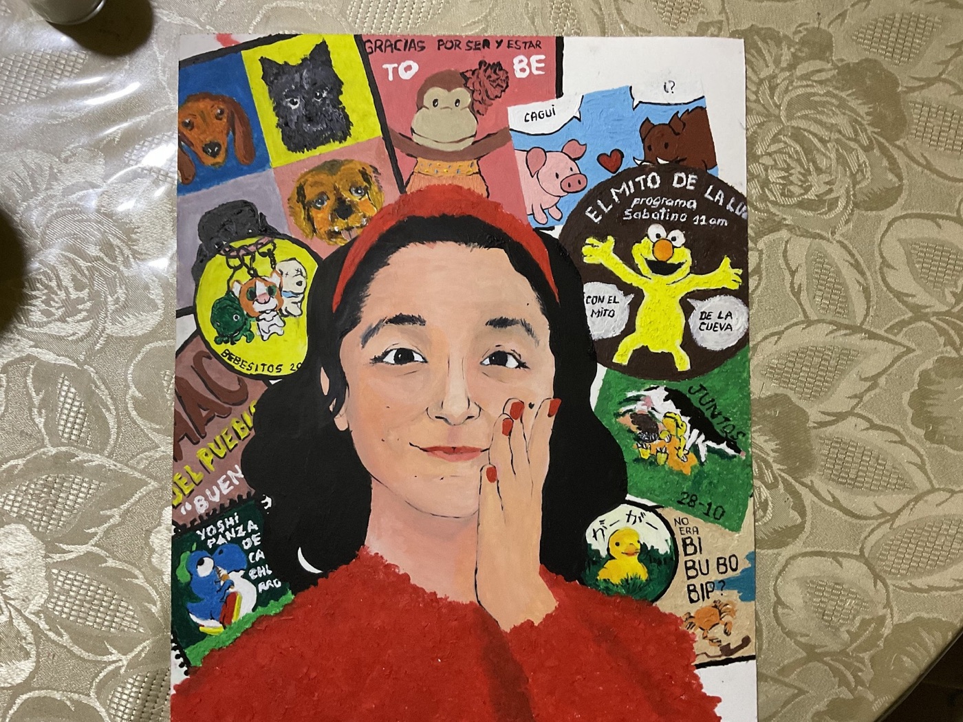 A colorful hand-painted portrait created by Angel